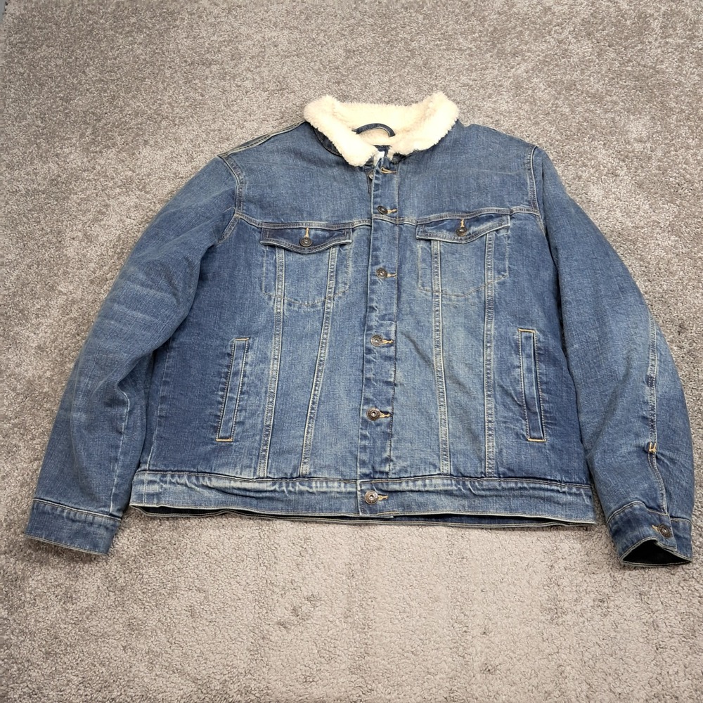Goodfellow & Co Mens XL Sherpa Lined Denim Trucker Jacket Blue RN17730 7810